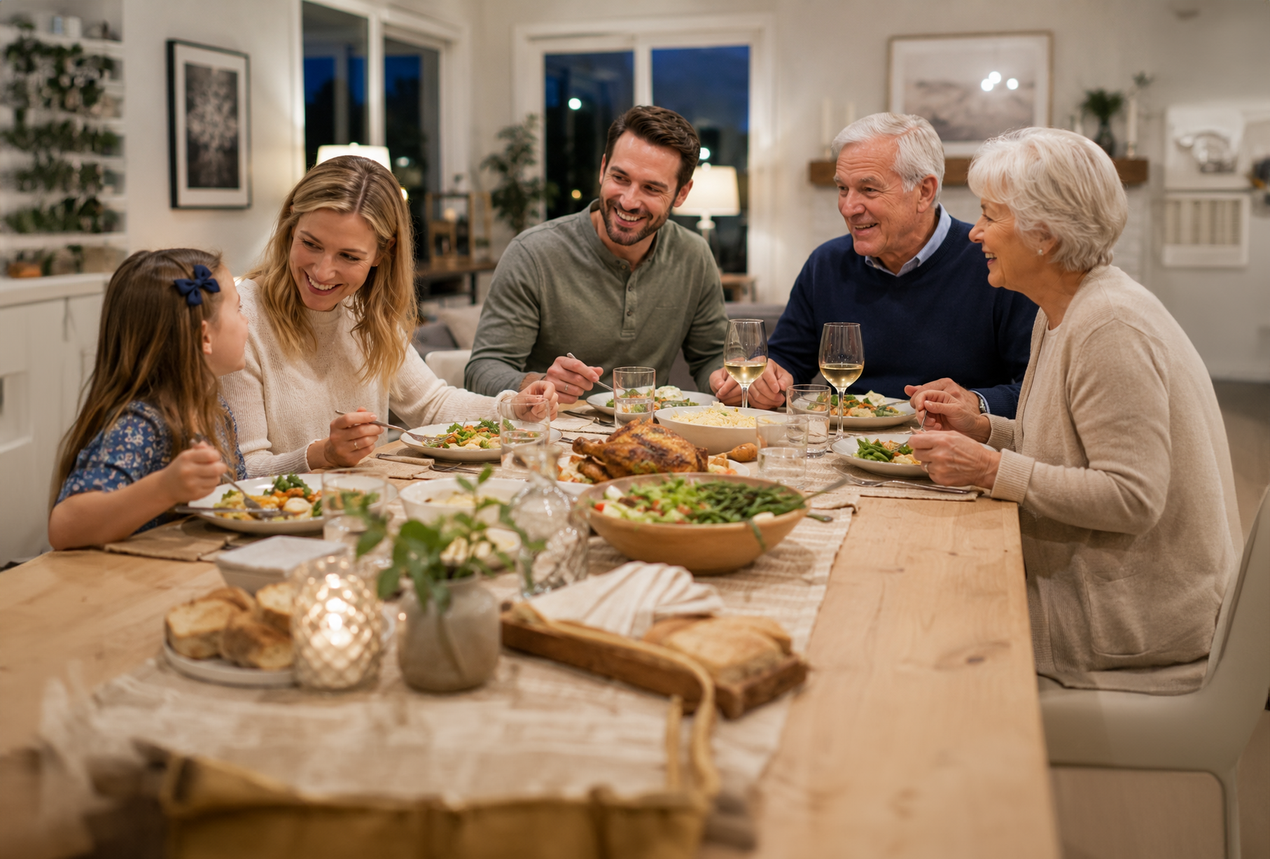 Family gathered around the dining table
